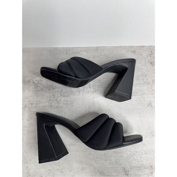 Open Edit Sandals Size 6.5‎ Black Open Toe Block Heel Fabric Upper - Picture 6 of 9